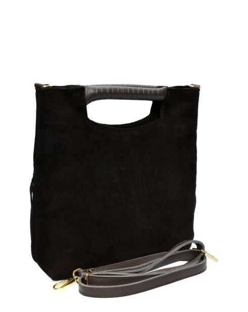 Eleonora donkerbruine fluwelen leren handtas - 24,5x27,5x7 cm