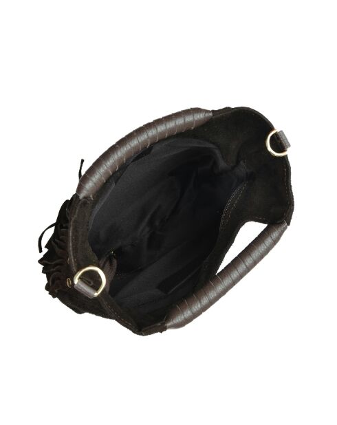 Eleonora donkerbruine fluwelen leren handtas - 24,5x27,5x7 cm