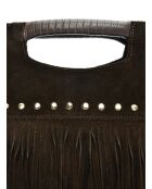 Eleonora donkerbruine fluwelen leren handtas - 24,5x27,5x7 cm