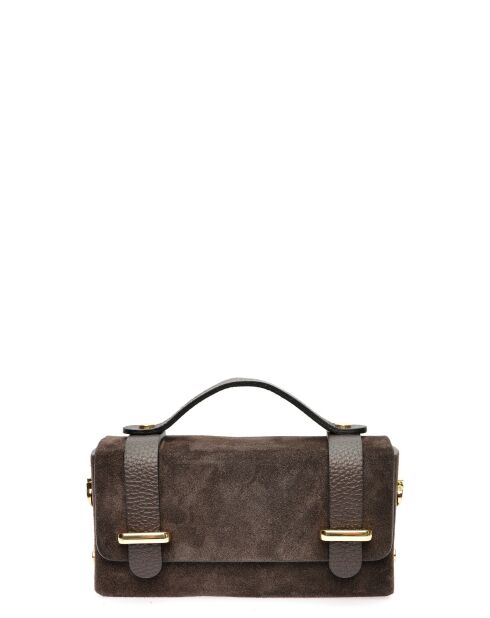 Donkerbruine bianca fluwelen leren handtas - 9x18x4,5 cm