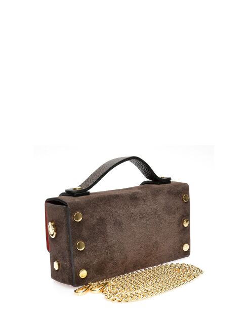 Donkerbruine bianca fluwelen leren handtas - 9x18x4,5 cm