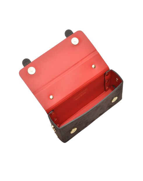 Donkerbruine bianca fluwelen leren handtas - 9x18x4,5 cm