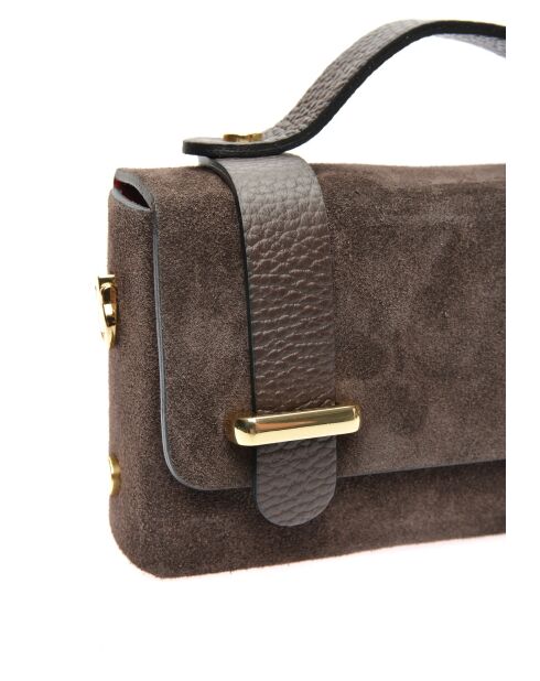 Donkerbruine bianca fluwelen leren handtas - 9x18x4,5 cm