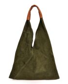 Valentina groene fluwelen leren hobotas - 31,5x37x4 cm