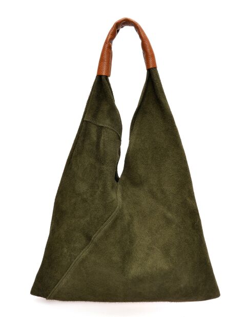 Valentina groene fluwelen leren hobotas - 31,5x37x4 cm