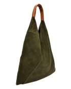 Valentina groene fluwelen leren hobotas - 31,5x37x4 cm