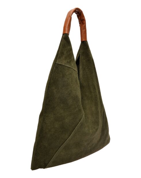 Valentina groene fluwelen leren hobotas - 31,5x37x4 cm