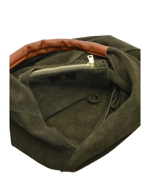 Valentina groene fluwelen leren hobotas - 31,5x37x4 cm