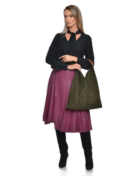 Valentina groene fluwelen leren hobotas - 31,5x37x4 cm