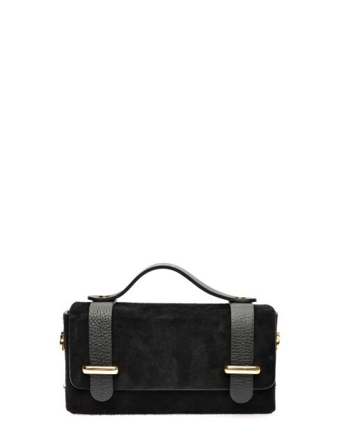 Zwarte leren handtas van Bianca fluweel - 9x18x4,5 cm