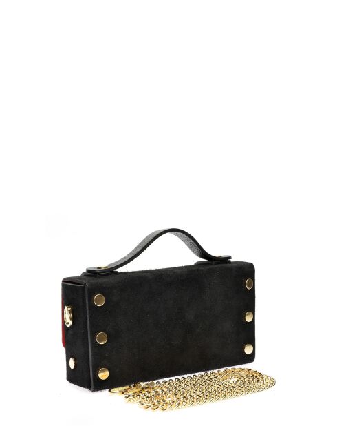 Zwarte leren handtas van Bianca fluweel - 9x18x4,5 cm