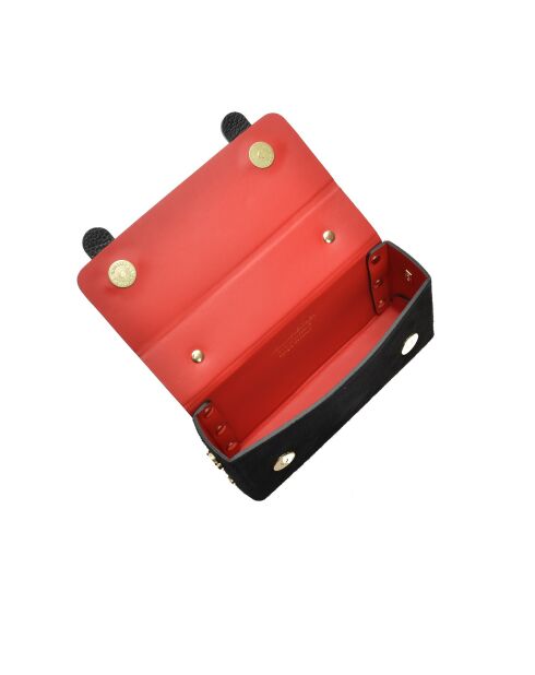 Zwarte leren handtas van Bianca fluweel - 9x18x4,5 cm