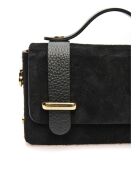 Zwarte leren handtas van Bianca fluweel - 9x18x4,5 cm