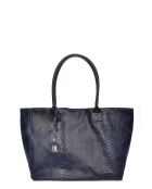 Aurora Croco Tragetasche aus blauem Leder, 28 x 36 x 16 cm