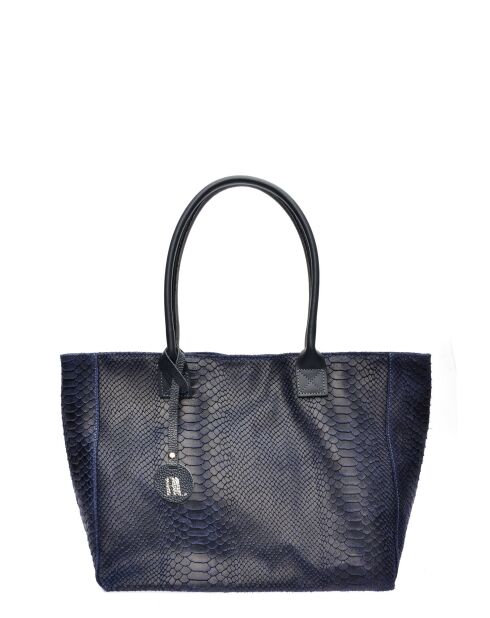 Aurora Croco Tragetasche aus blauem Leder, 28 x 36 x 16 cm