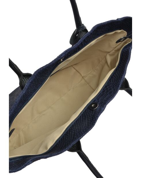 Aurora Croco Tragetasche aus blauem Leder, 28 x 36 x 16 cm