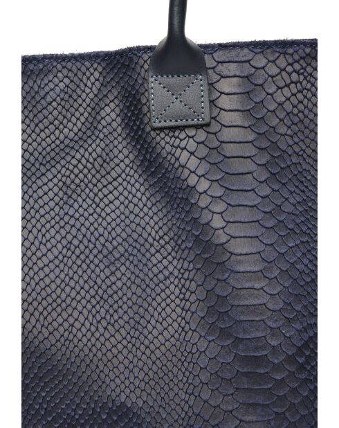 Aurora Croco Tragetasche aus blauem Leder, 28 x 36 x 16 cm