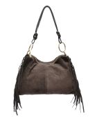 Dunkelbraune Schultertasche Zoé Velvet aus Veloursleder - 26,5 x 36,5 cm