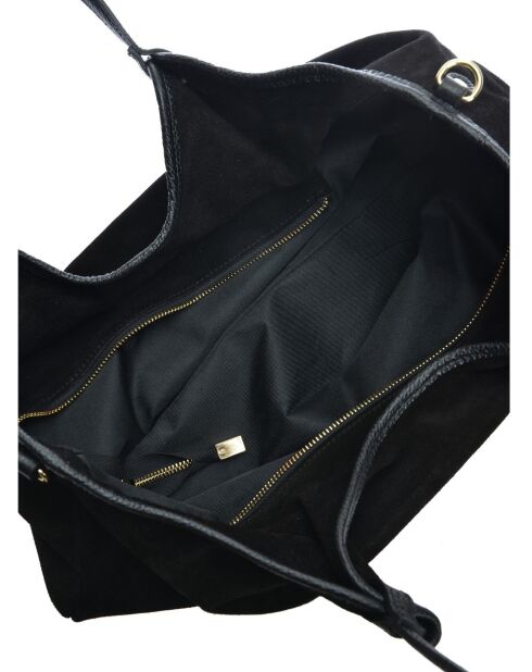 Valentina Hope zwarte fluwelen leren hobotas - 29x42x11 cm