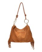 Zoé Cognac fluwelen leren schoudertas - 26,5x36,5 cm