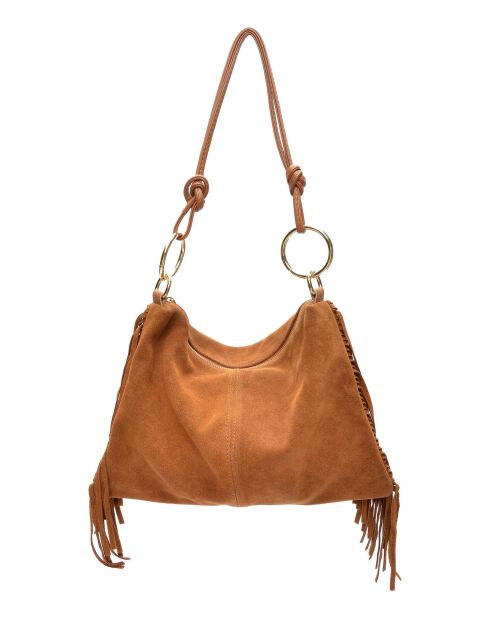 Zoé Cognac fluwelen leren schoudertas - 26,5x36,5 cm