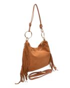 Zoé Cognac fluwelen leren schoudertas - 26,5x36,5 cm