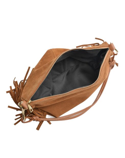 Zoé Cognac fluwelen leren schoudertas - 26,5x36,5 cm