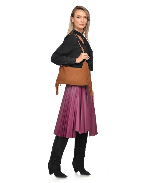 Zoé Cognac fluwelen leren schoudertas - 26,5x36,5 cm