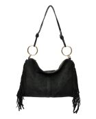 Zwarte Zoé fluwelen leren schoudertas - 26,5x36,5cm