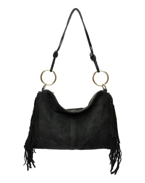 Zwarte Zoé fluwelen leren schoudertas - 26,5x36,5cm