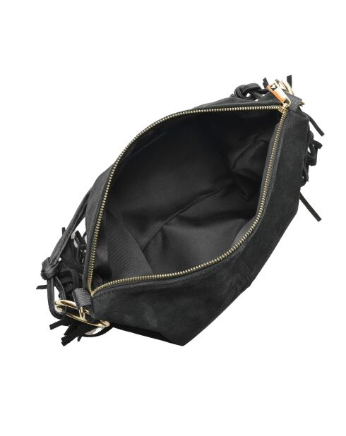 Zwarte Zoé fluwelen leren schoudertas - 26,5x36,5cm