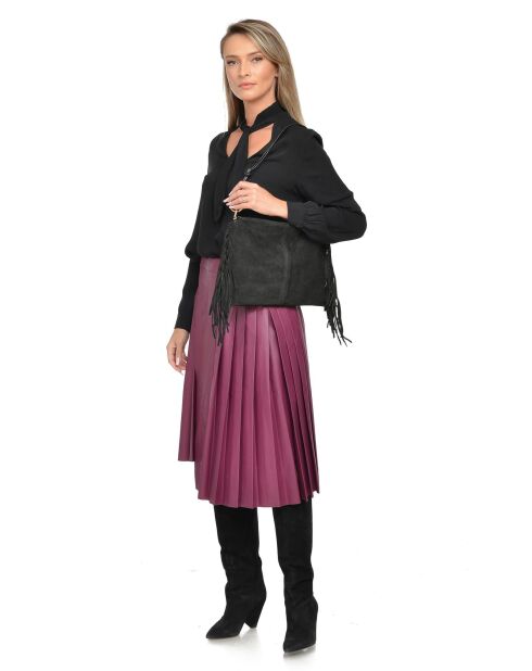 Zwarte Zoé fluwelen leren schoudertas - 26,5x36,5cm