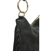 Zwarte Zoé fluwelen leren schoudertas - 26,5x36,5cm