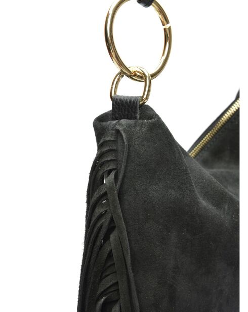 Zwarte Zoé fluwelen leren schoudertas - 26,5x36,5cm