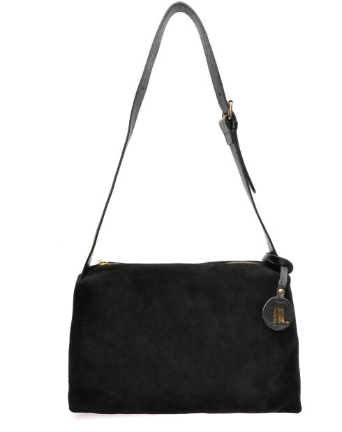 Bandolera Sofia de piel aterciopelada negra - 22x35x14 cm