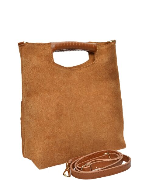 Eleonora Handtasche aus Veloursleder, 24,5 x 27,5 x 7 cm, Cognac