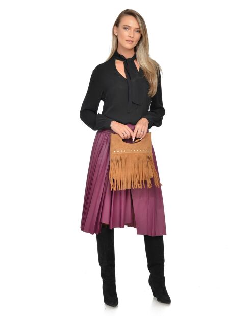 Eleonora Handtasche aus Veloursleder, 24,5 x 27,5 x 7 cm, Cognac