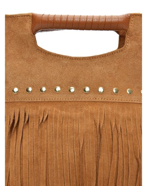 Eleonora Handtasche aus Veloursleder, 24,5 x 27,5 x 7 cm, Cognac