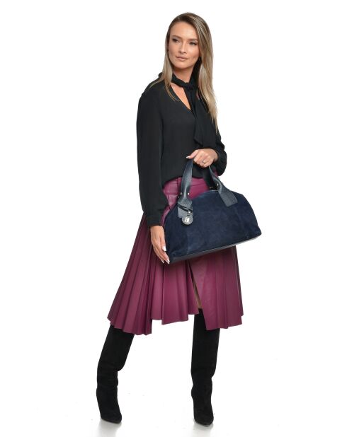 Alessia blauwe fluwelen leren handtas - 28x42x15,5 cm