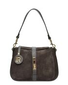 Donkerbruin gevoerde leren fluwelen schoudertas - 17,5x24x6,5 cm