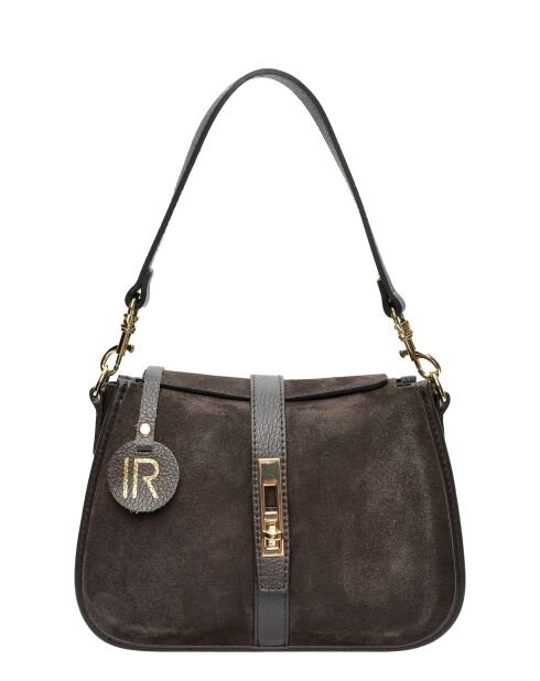 Donkerbruin gevoerde leren fluwelen schoudertas - 17,5x24x6,5 cm