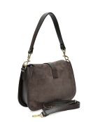 Donkerbruin gevoerde leren fluwelen schoudertas - 17,5x24x6,5 cm