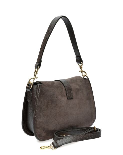 Donkerbruin gevoerde leren fluwelen schoudertas - 17,5x24x6,5 cm