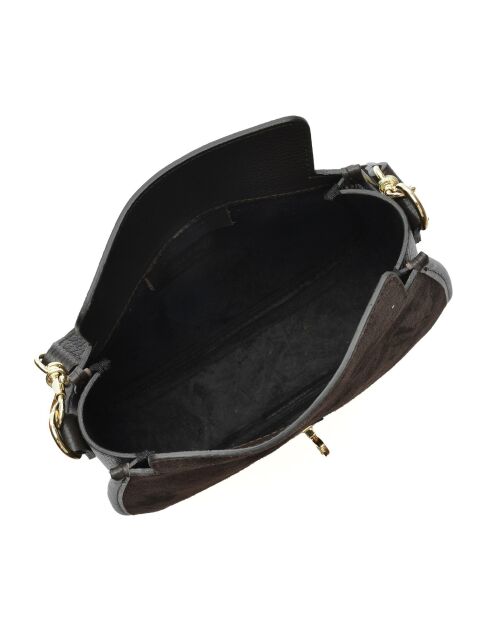 Donkerbruin gevoerde leren fluwelen schoudertas - 17,5x24x6,5 cm