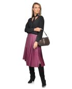 Donkerbruin gevoerde leren fluwelen schoudertas - 17,5x24x6,5 cm