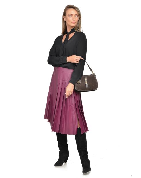 Donkerbruin gevoerde leren fluwelen schoudertas - 17,5x24x6,5 cm