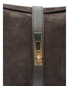 Donkerbruin gevoerde leren fluwelen schoudertas - 17,5x24x6,5 cm