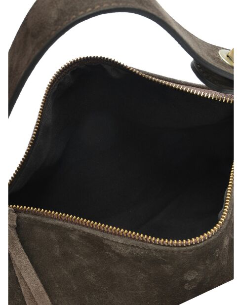 Esperençia Handtasche aus Veloursleder Dunkelbraun - 21x30x9,5 cm