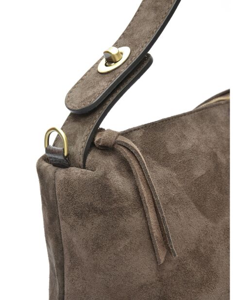 Esperençia Handtasche aus Veloursleder Dunkelbraun - 21x30x9,5 cm