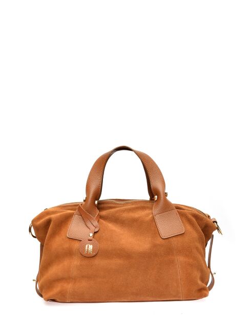 Bolso Alessia de piel aterciopelada coñac - 28x42x15,5 cm